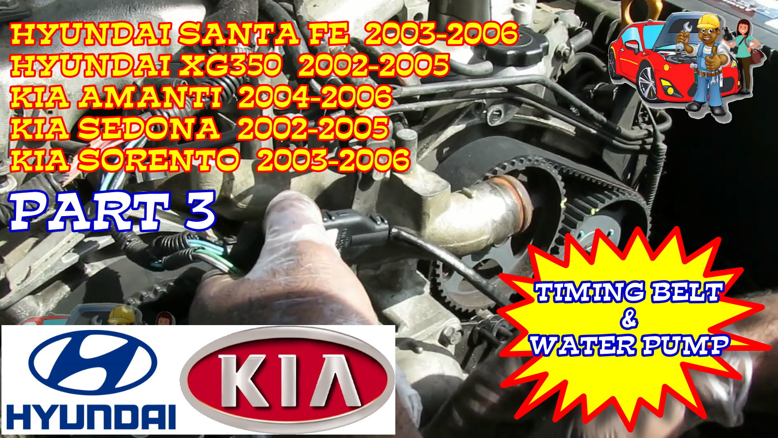 Kia Sorento Sedona Amanti Hyundai Santa Fe XG350 Timing Belt And Water Pump Replacement Part 3